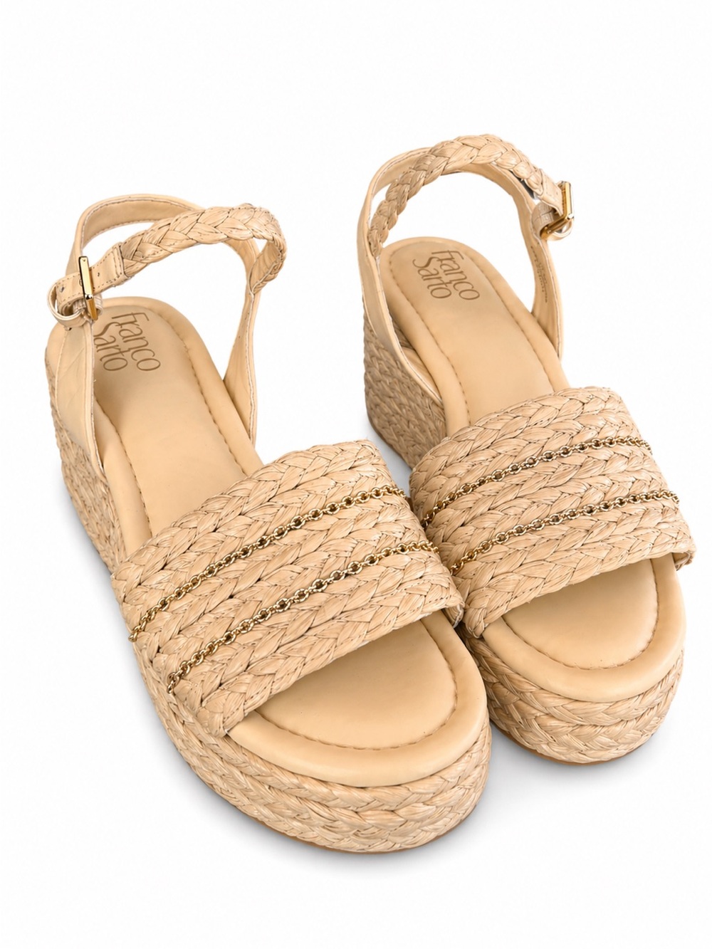 Franco Sarto Espadrille Wedge Sandals Light Yellow & Raffia NWOT Sz 9
